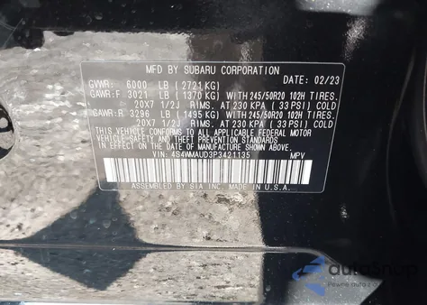 2023 Subaru Ascent Limited 7-Passenger from USA, damaged, VIN 4S4WMAUD3P3421135